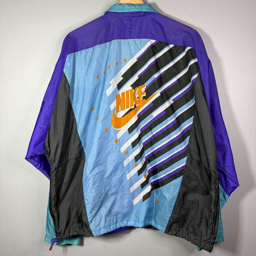 Vintage 90s Nike Colorblock Windbreaker Big Logo Purple Teal XL Y2K Streetwear
